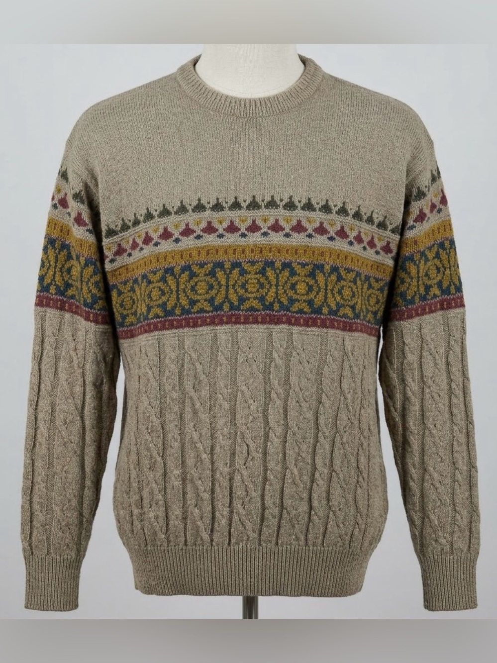 Vintage Carrington Sweater Men Large Tall Mohair Blend Wool Fair Isle Cable Knit